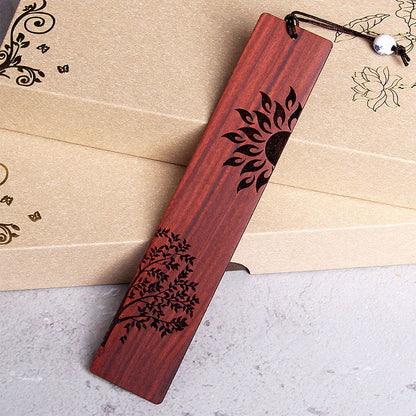 Buddhist Blessing Sun Tree Ebony Wood Small Leaf Red Sandalwood Bookmarks With Gift Box