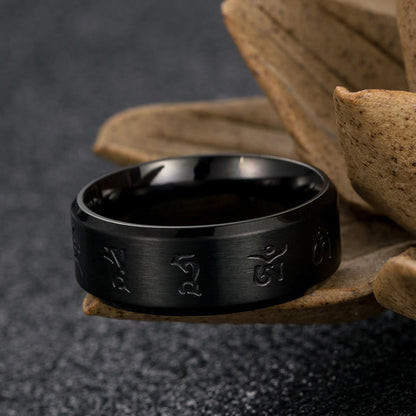 Buddhist Blessing Black Jambhala Mantra Titanium Steel Balance Ring