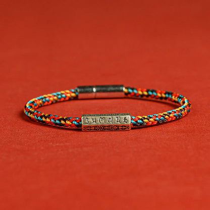 Buddhist Blessing Red String Black String Six True Words 925 Sterling Silver Luck Bracelet