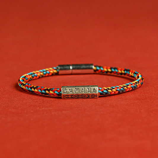 Buddhist Blessing Red String Black String Six True Words 925 Sterling Silver Luck Bracelet