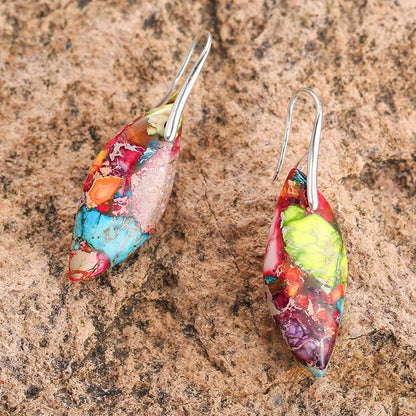 Buddhist Blessing Natural Emperor Stone Water Drop Leaf Shape Happiness Earrings