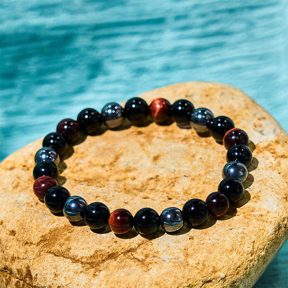 Buddhist Blessing Natural Tiger's Eye Obsidian Hematite Positive Powerful Bracelet