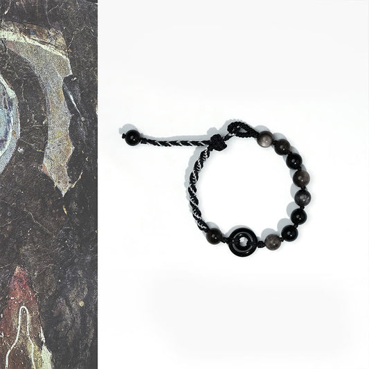 Buddhist Blessing Natural Black Obsidian Peace Buckle Purification Black Rope Bracelet