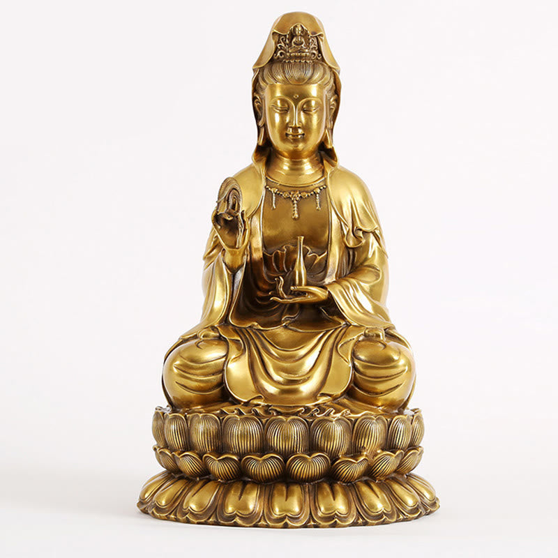 Buddhist Blessing Kwan Yin Avalokitesvara Holding A Willow Bottle Harmony Brass Copper Statue Home Decoration