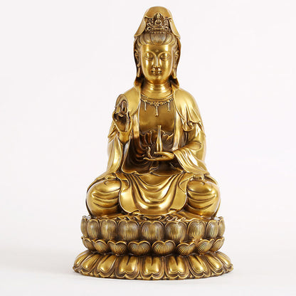 Buddhist Blessing Kwan Yin Avalokitesvara Holding A Willow Bottle Harmony Brass Copper Statue Home Decoration
