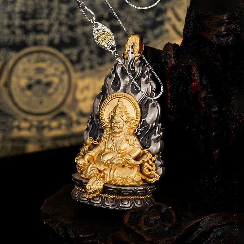Buddhist Blessing 925 Sterling Silver Tibet Yellow Jambhala God of Wealth Blessing Necklace Pendant