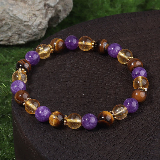 Buddhist Blessing Amethyst Tiger Eye Citrine Spacer Beads Healing Bracelet