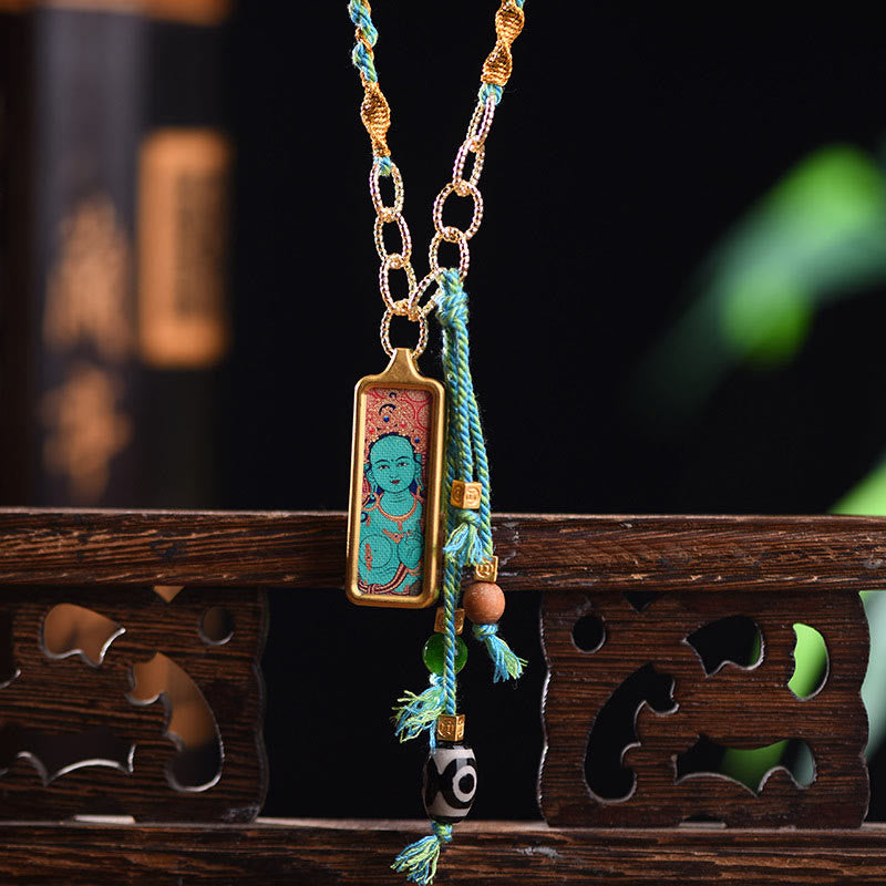 Buddhist Blessing Tibet God Of Wealth Titanium Steel Thangka Wealth Necklace Pendant