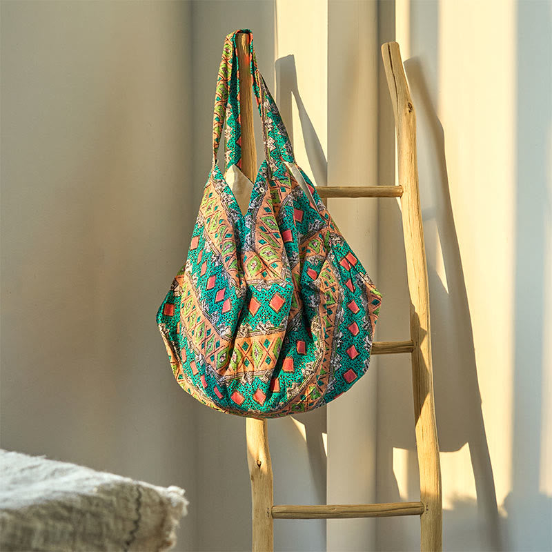 Buddhist Blessing Colored Stripes Pattern Cotton Shoulder Bag