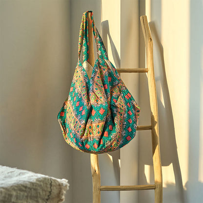 Buddhist Blessing Colored Stripes Pattern Cotton Shoulder Bag