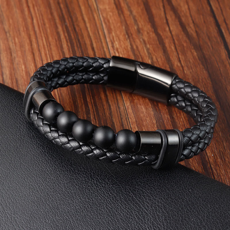 Buddhist Blessing Lava Rock Frosted Stone Healing Leather Magnetic Buckle Bracelet