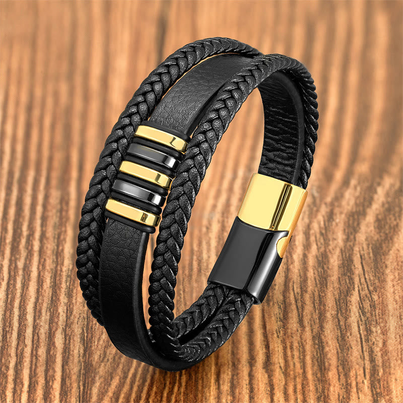 Buddhist Blessing Multi-layer Leather Rope Titanium Steel Buckle Balance Bracelet