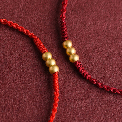 Buddhist Blessing 999 Gold Mini Three Beads Design Handmade Luck Rope Bracelet Anklet