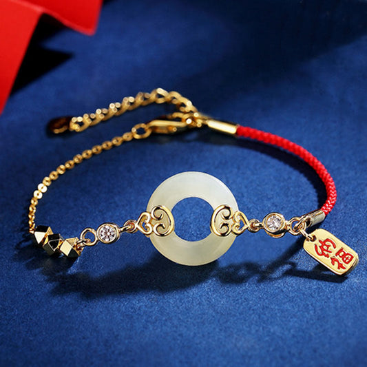 Buddhist Blessing 925 Sterling Silver Natural Hetian Jade Gourd Peace Buckle Zircon Luck Bracelet Necklace Pendant Earrings