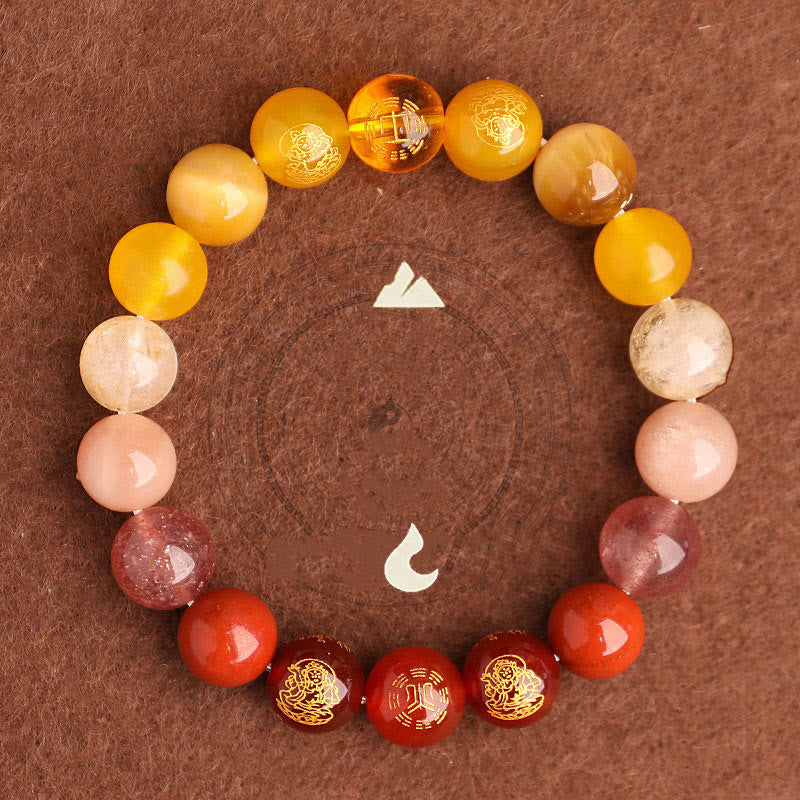 Buddhist Blessing Five Elements Various Agate Crystal South Red Agate Strawberry Quartz Sun Stone Citrine Luck Bracelet