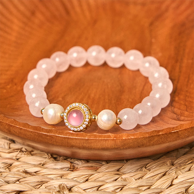 Buddhist Blessing Pink Crystal Pearl Warmth Bracelet