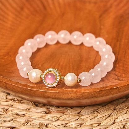 Buddhist Blessing Pink Crystal Pearl Warmth Bracelet