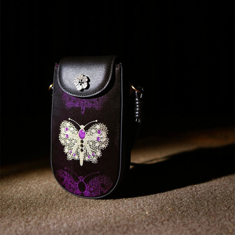 Buddhist Blessing Retro Flower Butterfly Leaves Branches Song Brocade Shoulder Bag Hangbags