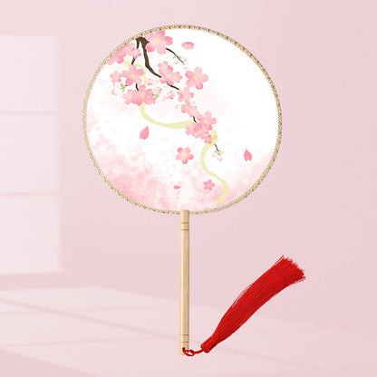Buddhist Blessing Ginkgo Leaf Koi Fish Cherry Blossom Spring Flowers Handheld Wood Handle Fan