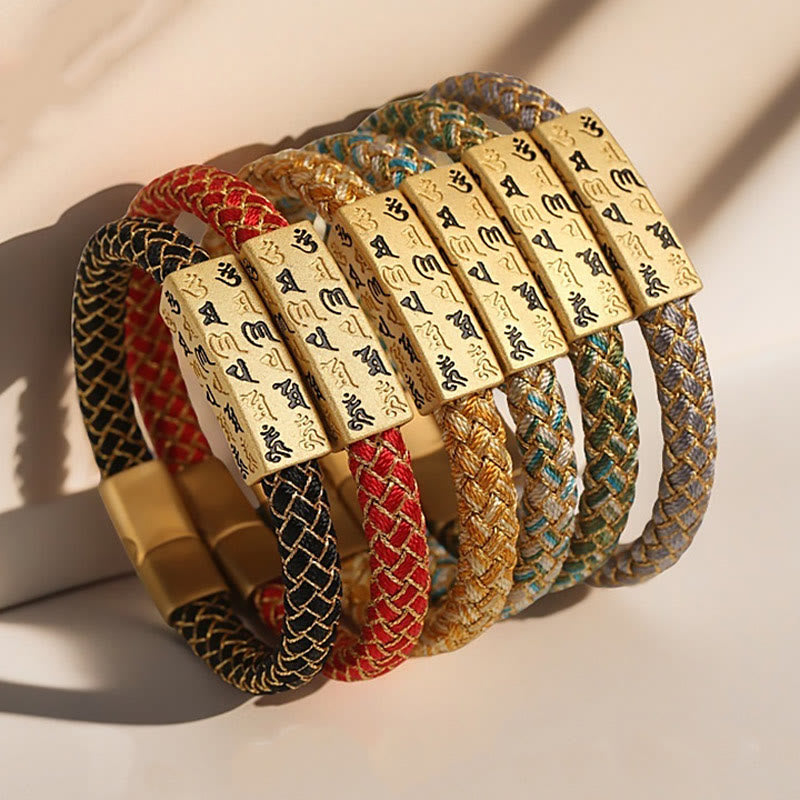 Buddhist Blessing Tibetan Om Mani Padme Hum Various Colors Rope Gold Thread Diamond Knot Luck Buckle Bracelet
