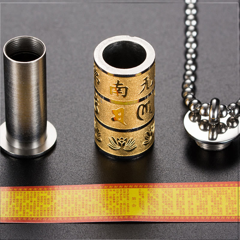 Buddhist Blessing Tibetan Om Mani Padme Hum Lotus Pattern Prayer Wheel Titanium Steel Peace Necklace Pendant