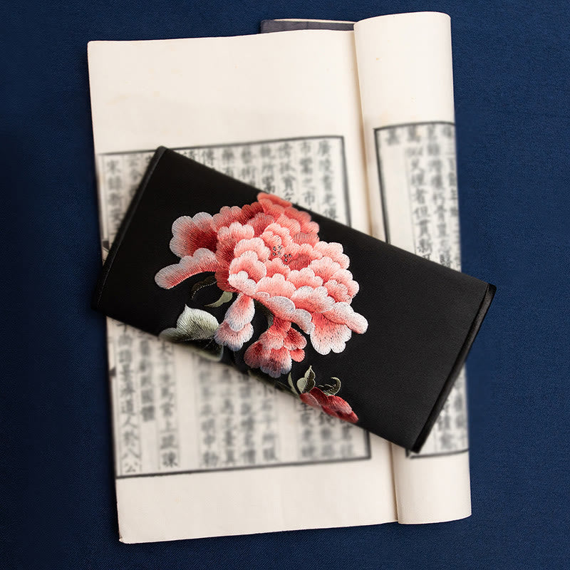 Buddhist Blessing Peony Flower Su Embroidery Journey Shopping Long Purse Handbag