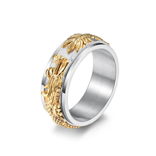 Buddhist Blessing Dragon Titanium Steel Stimulation Rotatable Ring