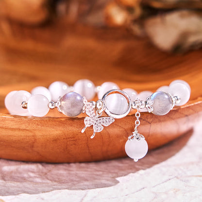 Buddhist Blessing Cat's Eye Moonstone Butterfly Star Charm Support Bracelet