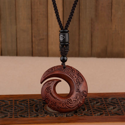 Buddhist Blessing Small Leaf Red Sandalwood Ebony Wood One's Luck Improves Design Patern Protection Necklace Pendant