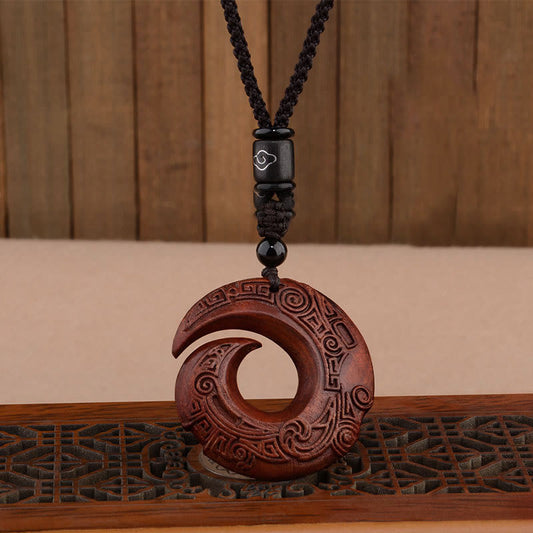 Buddhist Blessing Small Leaf Red Sandalwood Ebony Wood One's Luck Improves Design Patern Protection Necklace Pendant