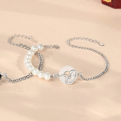 Buddhist Blessing Black Obsidian Black Onyx Chalcedony Peace Buckle 925 Sterling Silver Year Of The Snake Pearl Purification Couple's Bracelet