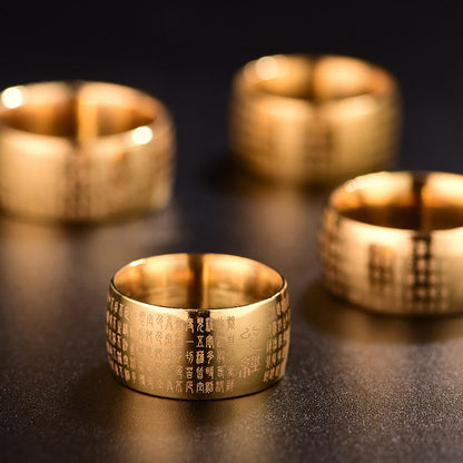 Buddhist Blessing Tibetan Seal Heart Sutra Titanium Steel Balance Ring