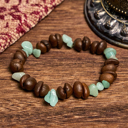 Buddhist Blessing Handmade Natural Coffee Beans Amethyst Citrine Amazonite Irregular Crystal Bracelet