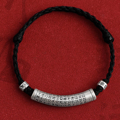 Buddhist Blessing Handmade 999 Sterling Silver Om Mani Padme Hum Heart Sutra Carved Luck Rope Bracelet Anklet