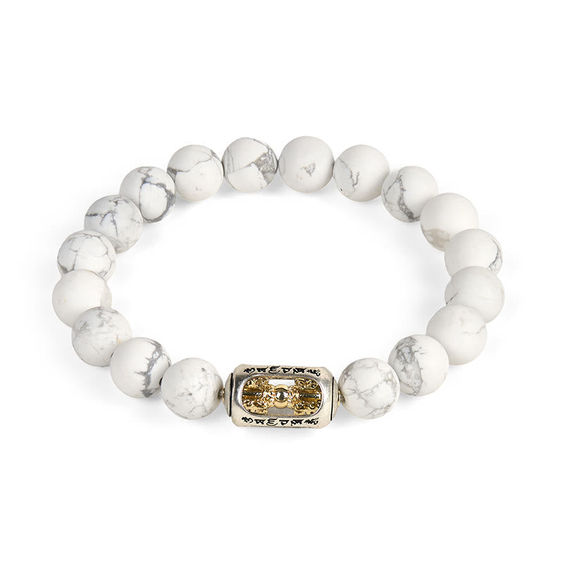 Buddhist Blessing Natural White Turquoise Bead Om Mani Padme Hum Blessing Bracelet