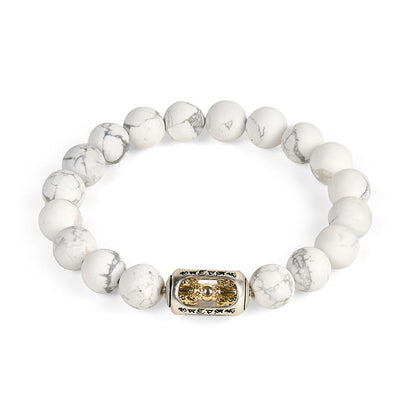 Buddhist Blessing Natural White Turquoise Bead Om Mani Padme Hum Blessing Bracelet