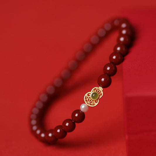 Buddhist Blessing Gourd Pearl Cinnabar Blessing Beads Bracelet