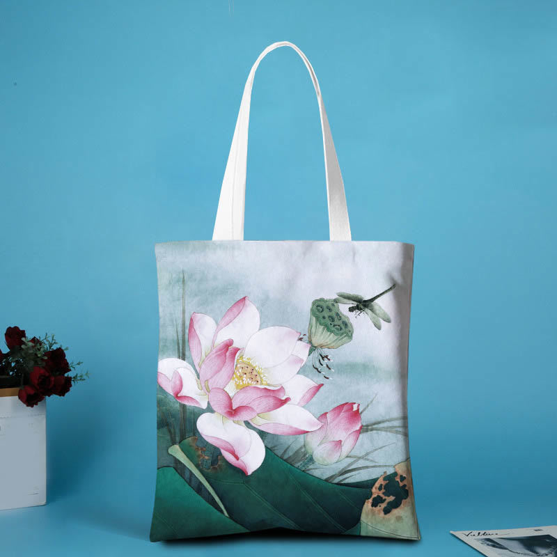 Buddhist Blessing Lotus Shape Canvas Shoulder Bag