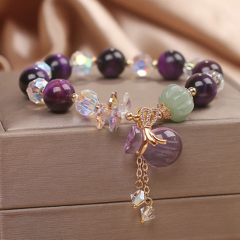 Buddhist Blessing Purple Tiger Eye White Crystal Amethyst Jade Bravery Bracelet
