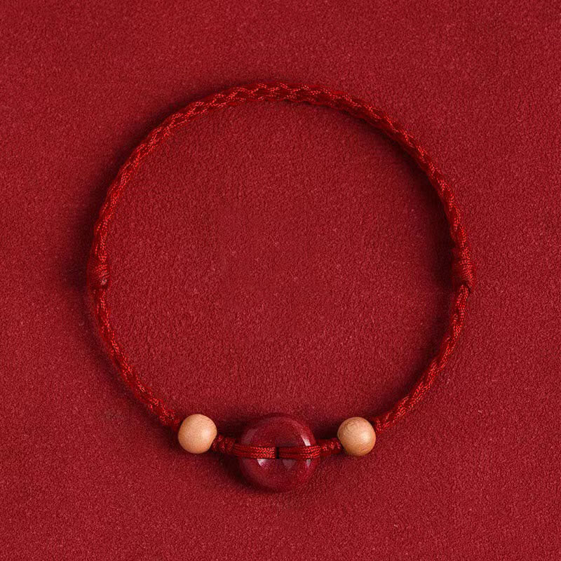 Buddhist Blessing Peach Wood Peace Buckle Cinnabar Wealth String Bracelet Anklet