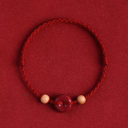 Buddhist Blessing Peach Wood Peace Buckle Cinnabar Wealth String Bracelet Anklet