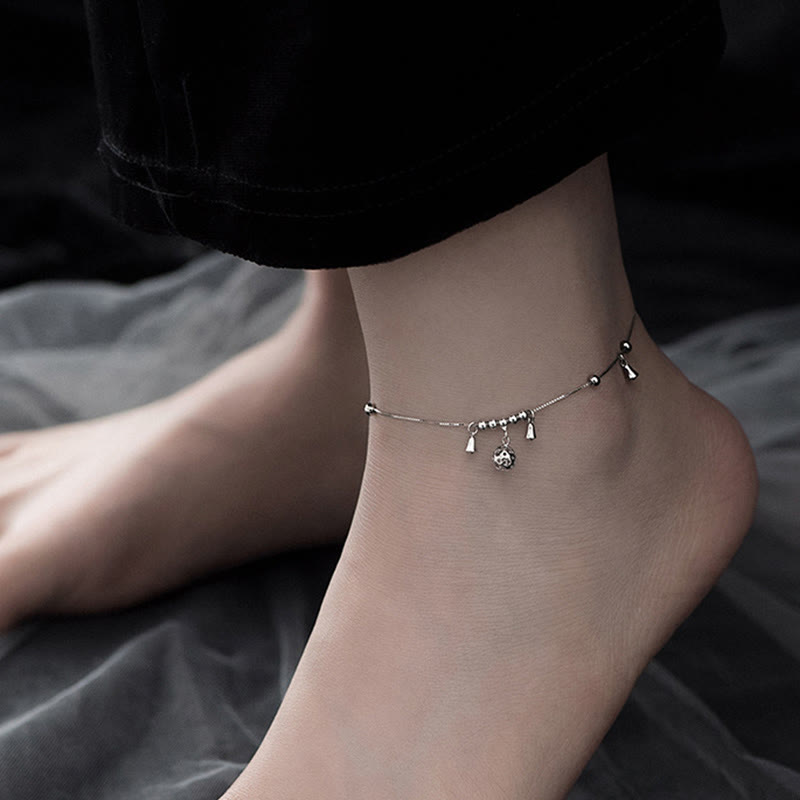 Buddhist Blessing 925 Sterling Silver Antiquity Bell Protection Anklet