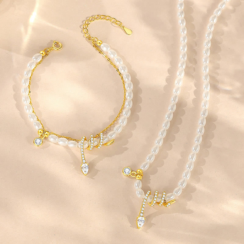 Buddhist Blessing 925 Sterling Silver Year Of The Snake Pearl Bracelet Necklace Pendant