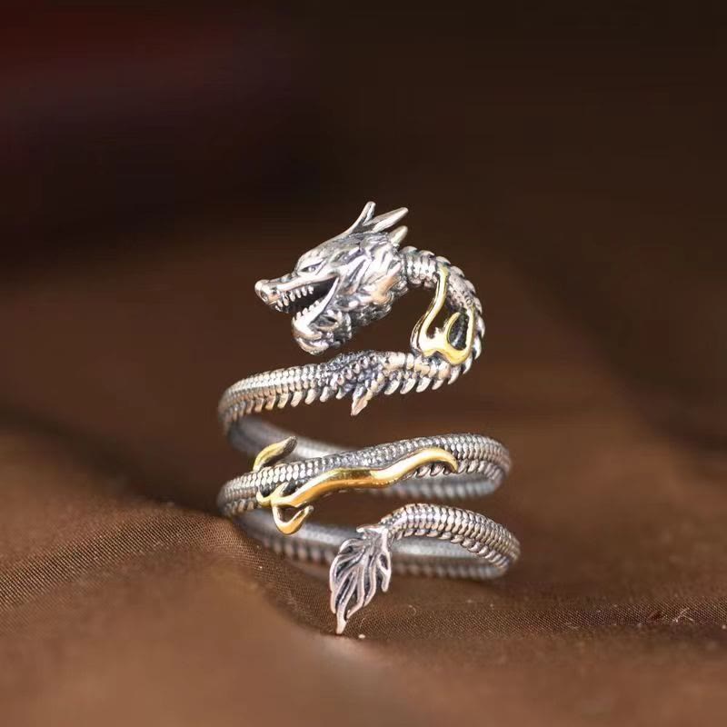 Buddhist Blessing Vintage Dragon Pattern Protection Ring