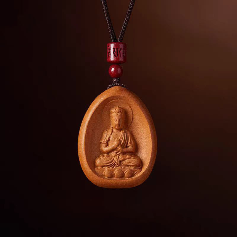 Buddhist Blessing Peach Wood Cinnabar Om Mani Padme Hum Chinese Zodiac Black String Necklace Pendants