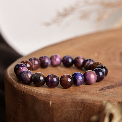 Buddhist Blessing Natural Purple Tiger Eye Protection Strength Bracelet