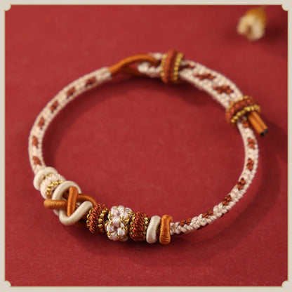 Buddhist Blessing Handcrafted Peach Blossom Peace Knot Colorful Rope Adjustable Bracelet