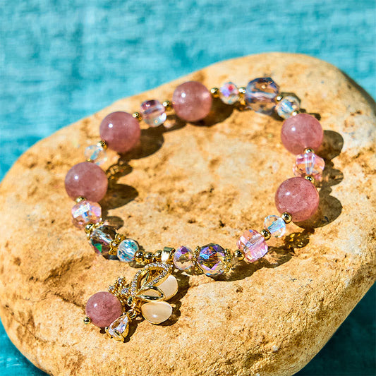 Buddhist Blessing Natural Strawberry Quartz Butterfly Healing Bracelet