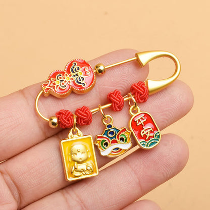 Buddhist Blessing Gourd Dancing Lion Fu Character Safe And Well Blessing Brooch