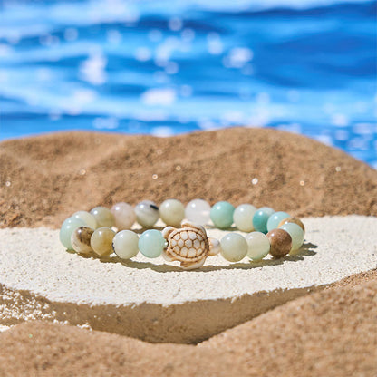 Buddhist Blessing Natural Stone Sea Turtle Turquoise Crackle Agate Wisdom Bracelet